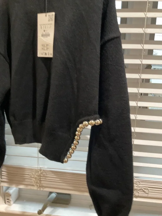 ZARA  BLACK SWEATER WITH BEADED SIDE  SLIT NWT - Picture 2 of 3